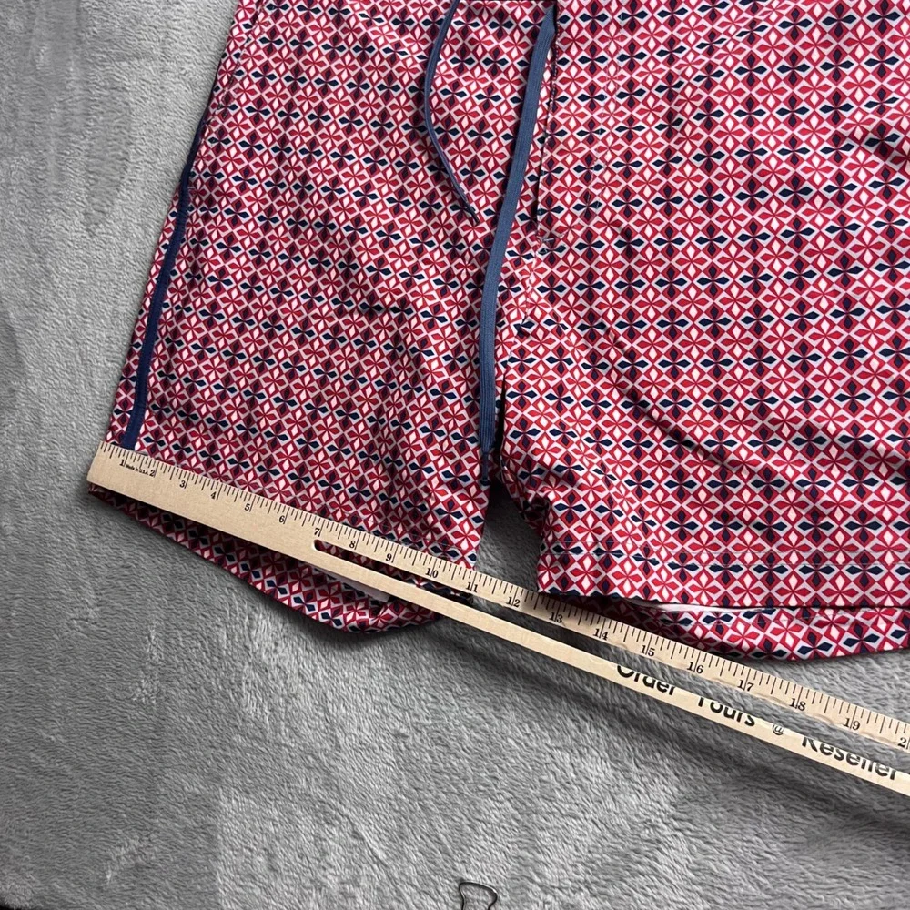 Fair Harbor Mens Swim Trunks Size 33 Red Blue Geometric Diamond Print Shorts